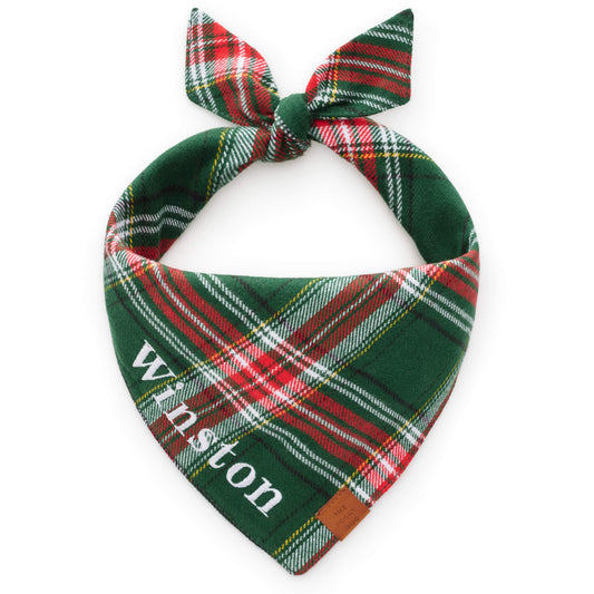 Green & Red Plaid Flannel Dog Bandana, Triangle Tie