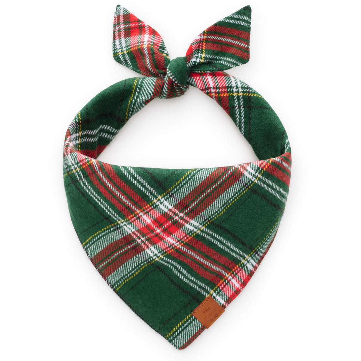 Green & Red Plaid Flannel Dog Bandana, Triangle Tie