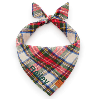 White, Green & Red Plaid Double-Layer Flannel Dog Bandana