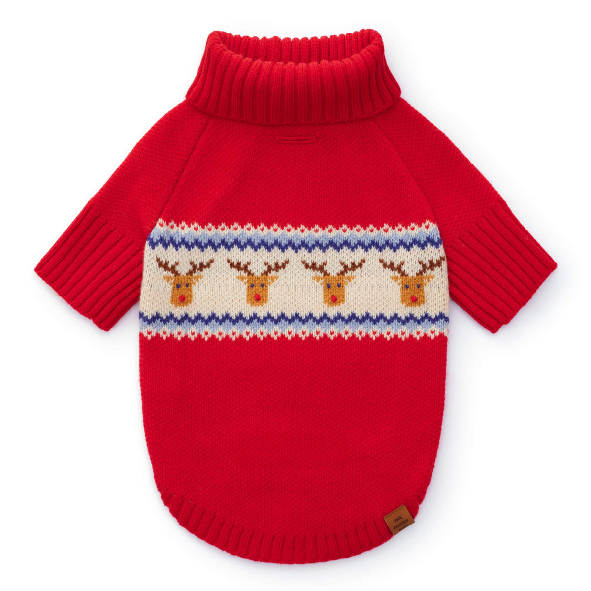 Red Reindeer Fair Isle Knit Dog Sweater, Turtleneck Pullover