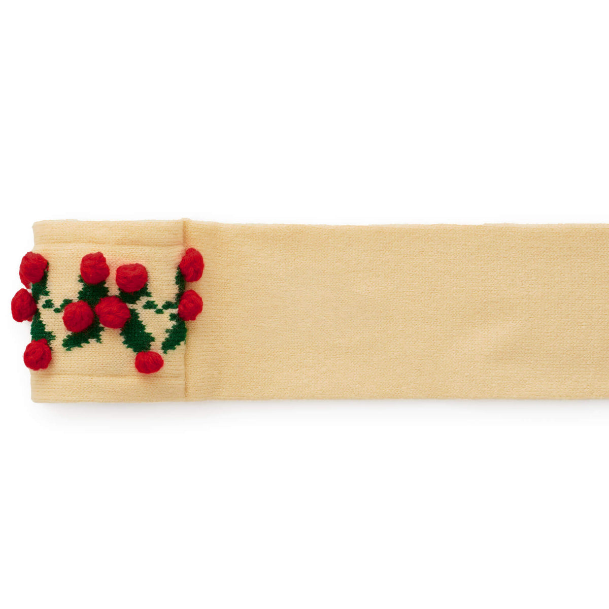 Cream Holly Bobble Knit Pull-Through Dog Scarf with Vegan Leather Tag