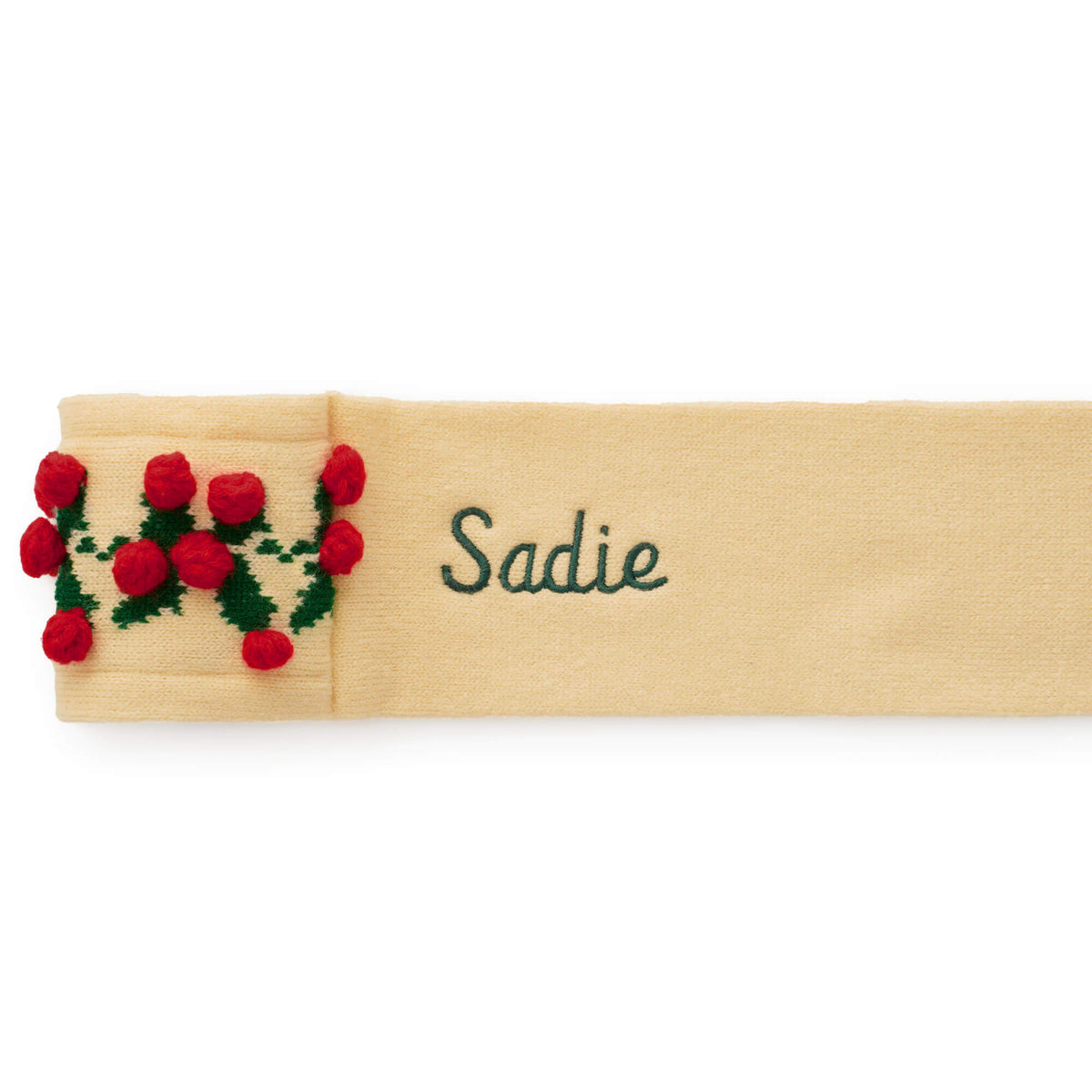 Cream Holly Bobble Knit Pull-Through Dog Scarf with Vegan Leather Tag