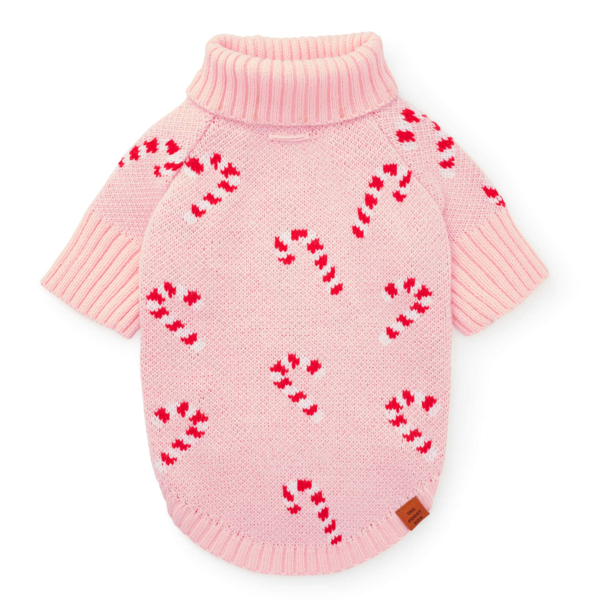 Pink Candy Cane Turtleneck Dog Sweater, Machine Washable
