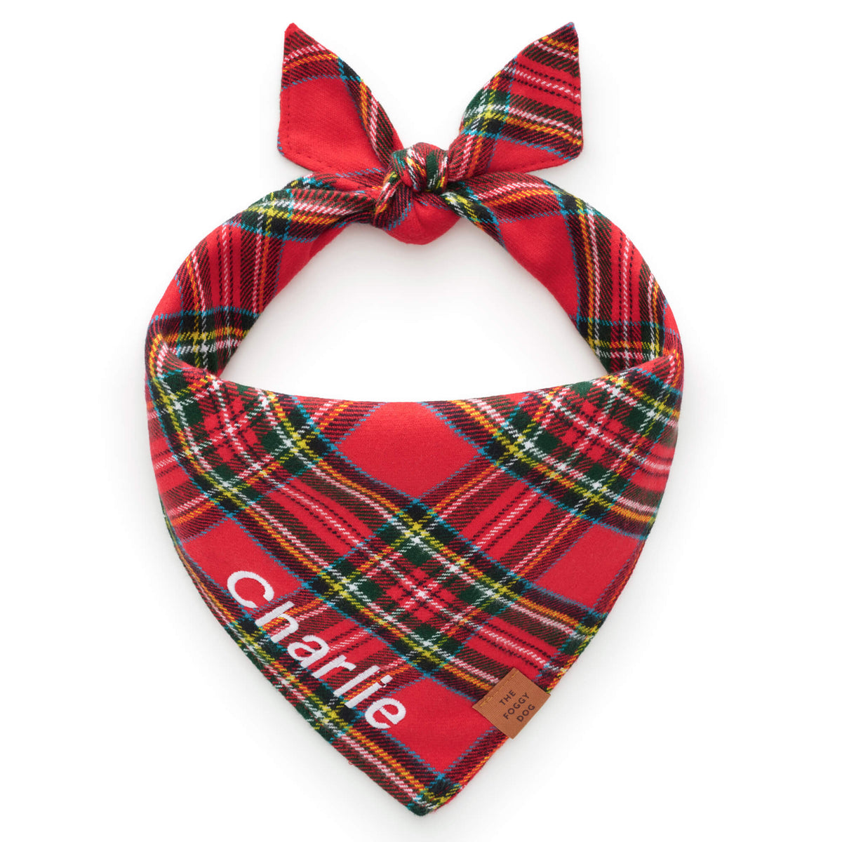 Red Tartan Plaid Flannel Dog Bandana, Tie-On Triangle Shape
