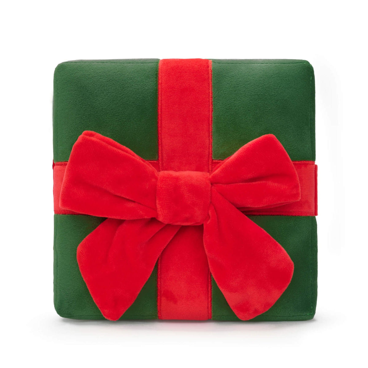 Green & Red Holiday Present Bounce Toy with Squeaker Ball for Dogs