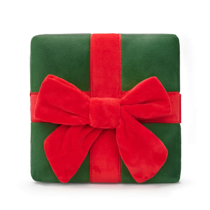 Green & Red Holiday Present Bounce Toy with Squeaker Ball for Dogs
