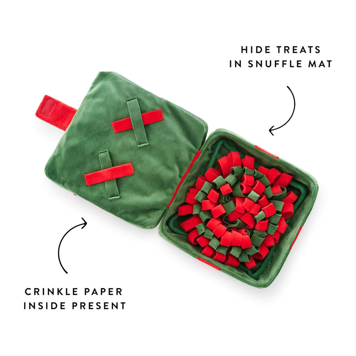 Green & Red Holiday Present Bounce Toy with Squeaker Ball for Dogs