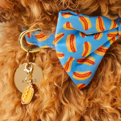 Hot Dog Shaped Dog Collar Charm, Gold Plated Steel