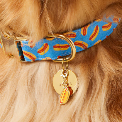Hot Dog Shaped Dog Collar Charm, Gold Plated Steel