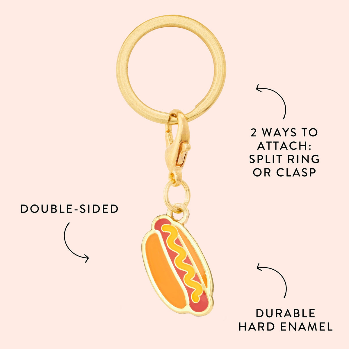 Hot Dog Shaped Dog Collar Charm, Gold Plated Steel