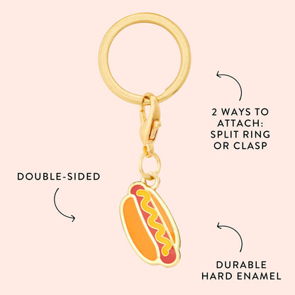 Hot Dog Shaped Dog Collar Charm, Gold Plated Steel