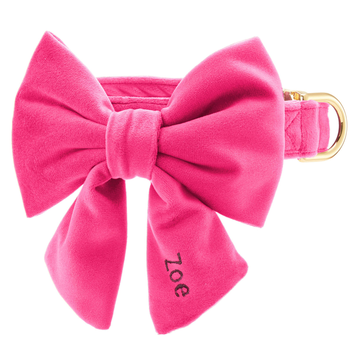 Hot Pink Velvet Dog Collar with Removable Lady Bow