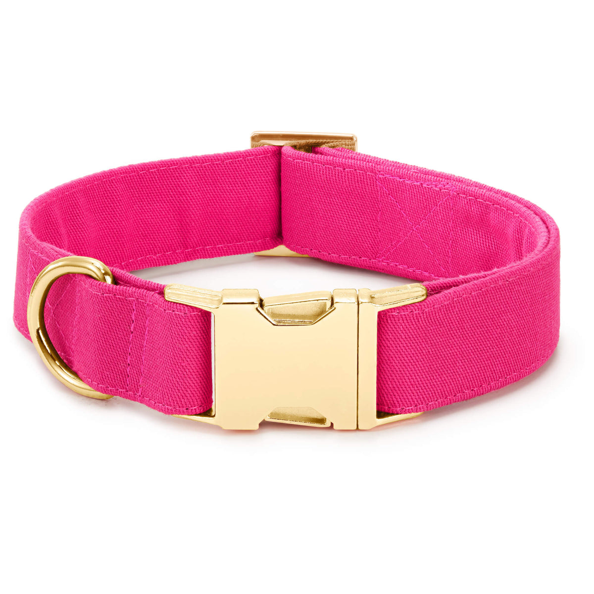 Hot Pink Cotton Dog Collar with Gold Hardware