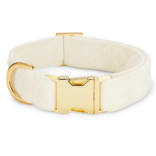 Ivory Velvet Dog Collar with Brass D-Ring