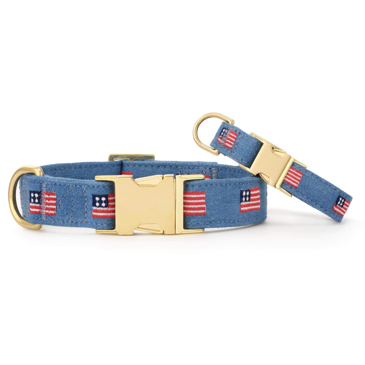 Denim Blue American Flag Embroidered Cotton Dog Collar