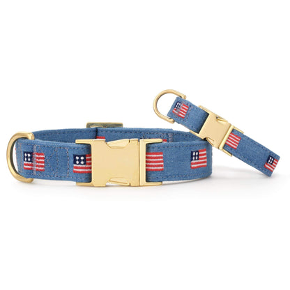 Denim Blue American Flag Embroidered Cotton Dog Collar