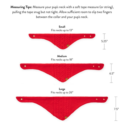 Red Cable Knit Dog Bandana with Snap Closure