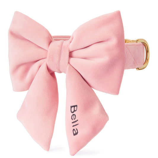 Blush Pink Velvet Dog Collar with Removable Lady Bow
