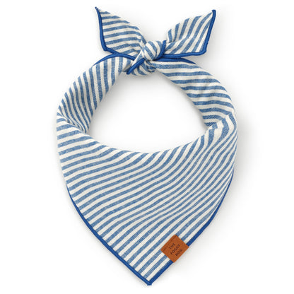 Blue & White Striped Cotton Dog Bandana with Royal Blue Hem