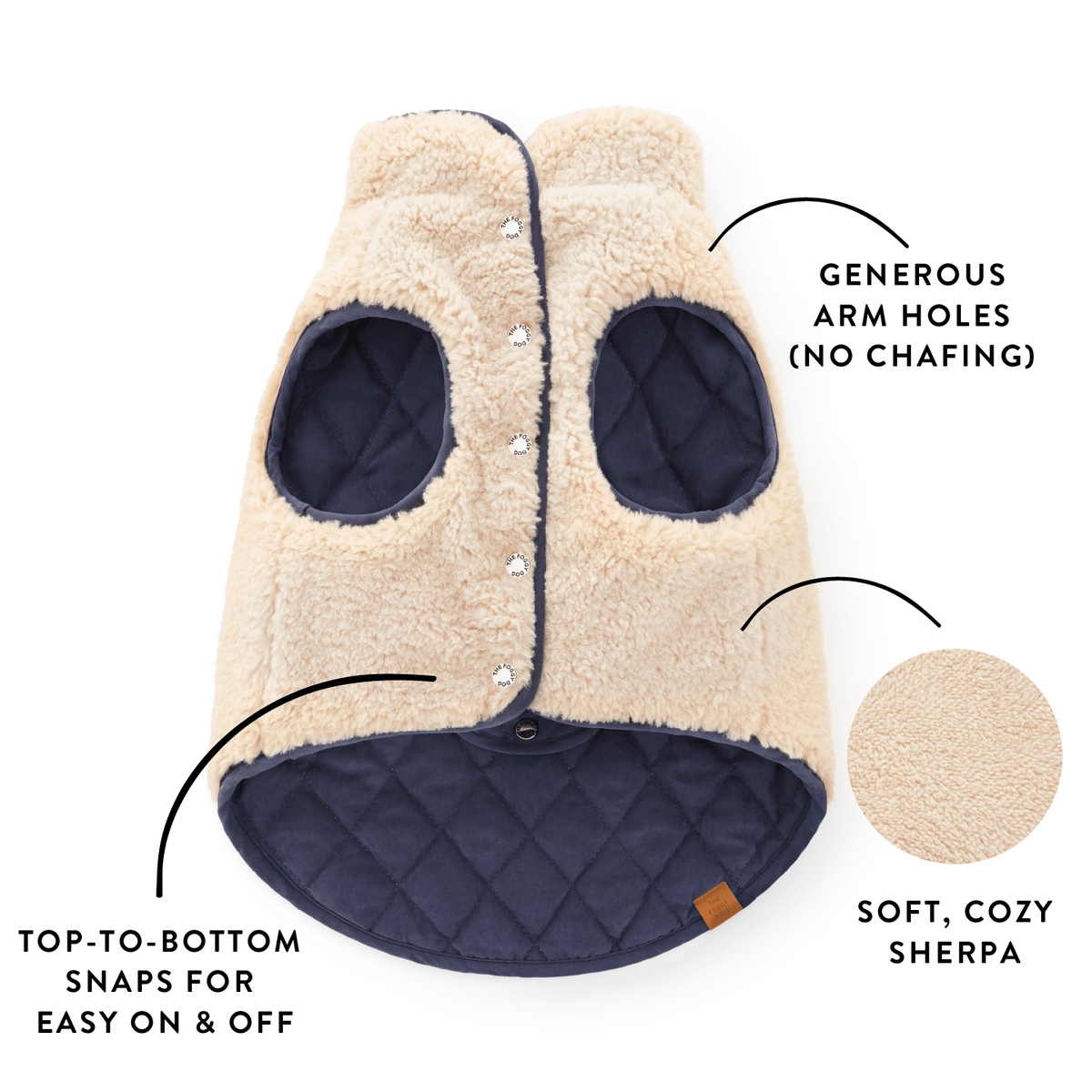 Navy Reversible Sherpa-Lined Quilted Dog Jacket