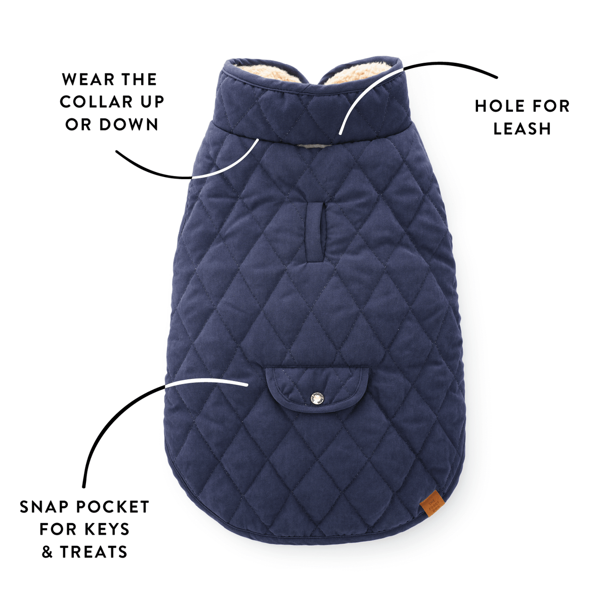Navy Reversible Sherpa-Lined Quilted Dog Jacket