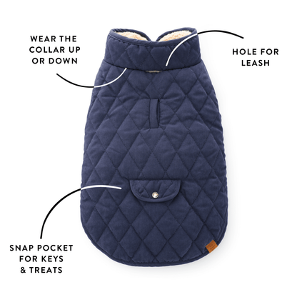 Navy Reversible Sherpa-Lined Quilted Dog Jacket