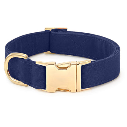 Navy Blue Cotton Dog Collar with Brass D-Ring