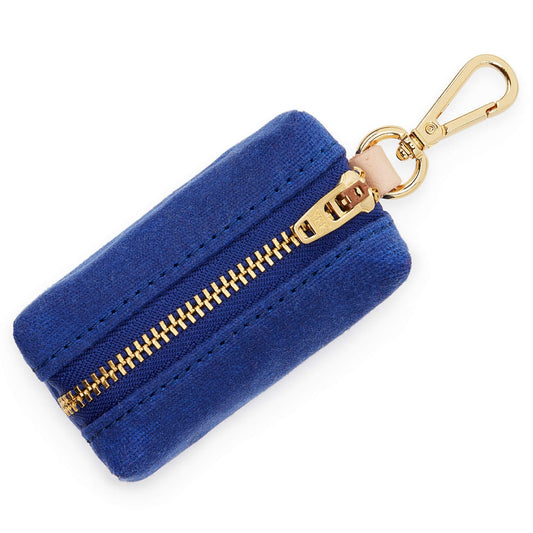 Royal Blue Waxed Canvas Dog Waste Bag Holder with Leash Clip