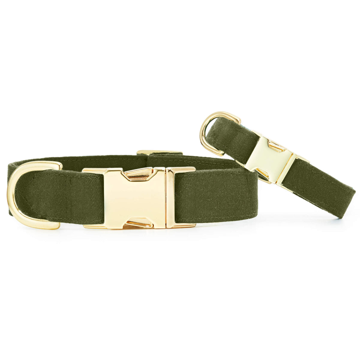 Olive Green Cotton Dog Collar with Gold Hardware