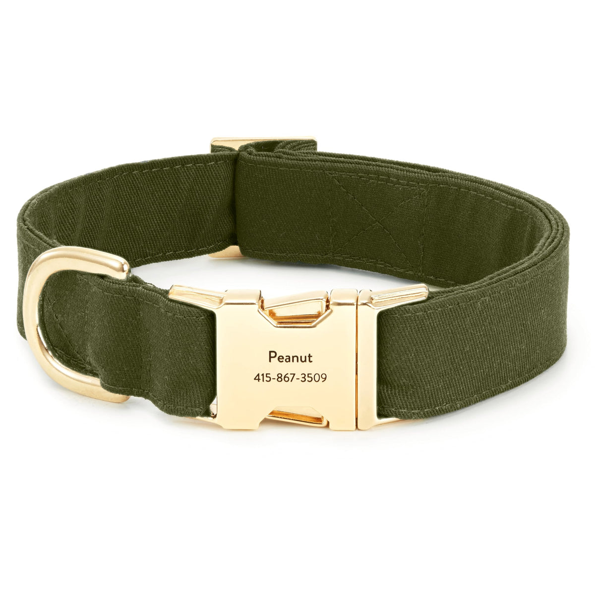 Olive Green Cotton Dog Collar with Gold Hardware