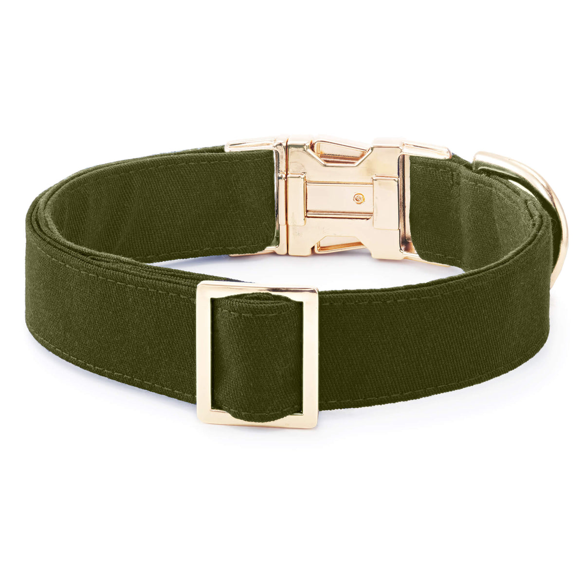 Olive Green Cotton Dog Collar with Gold Hardware