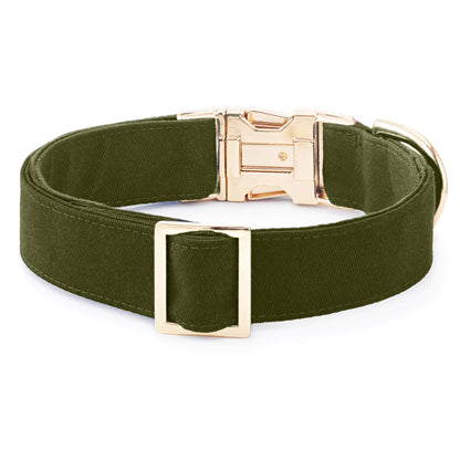 Olive Green Cotton Dog Collar with Gold Hardware
