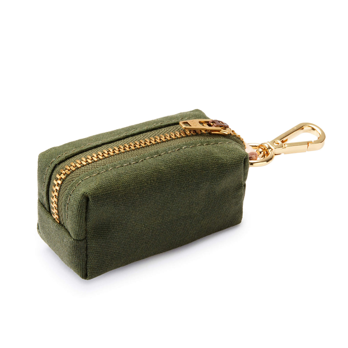 Olive Waxed Canvas Dog Waste Bag Holder with Brass Zipper