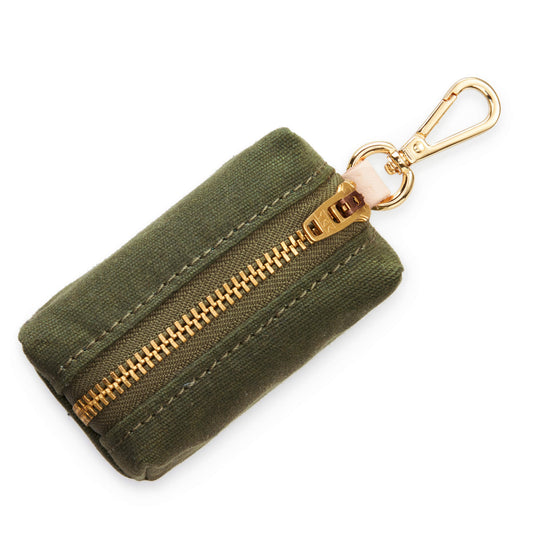 Olive Waxed Canvas Dog Waste Bag Holder with Brass Zipper