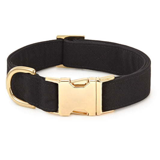 Black Cotton Dog Collar with Gold Hardware