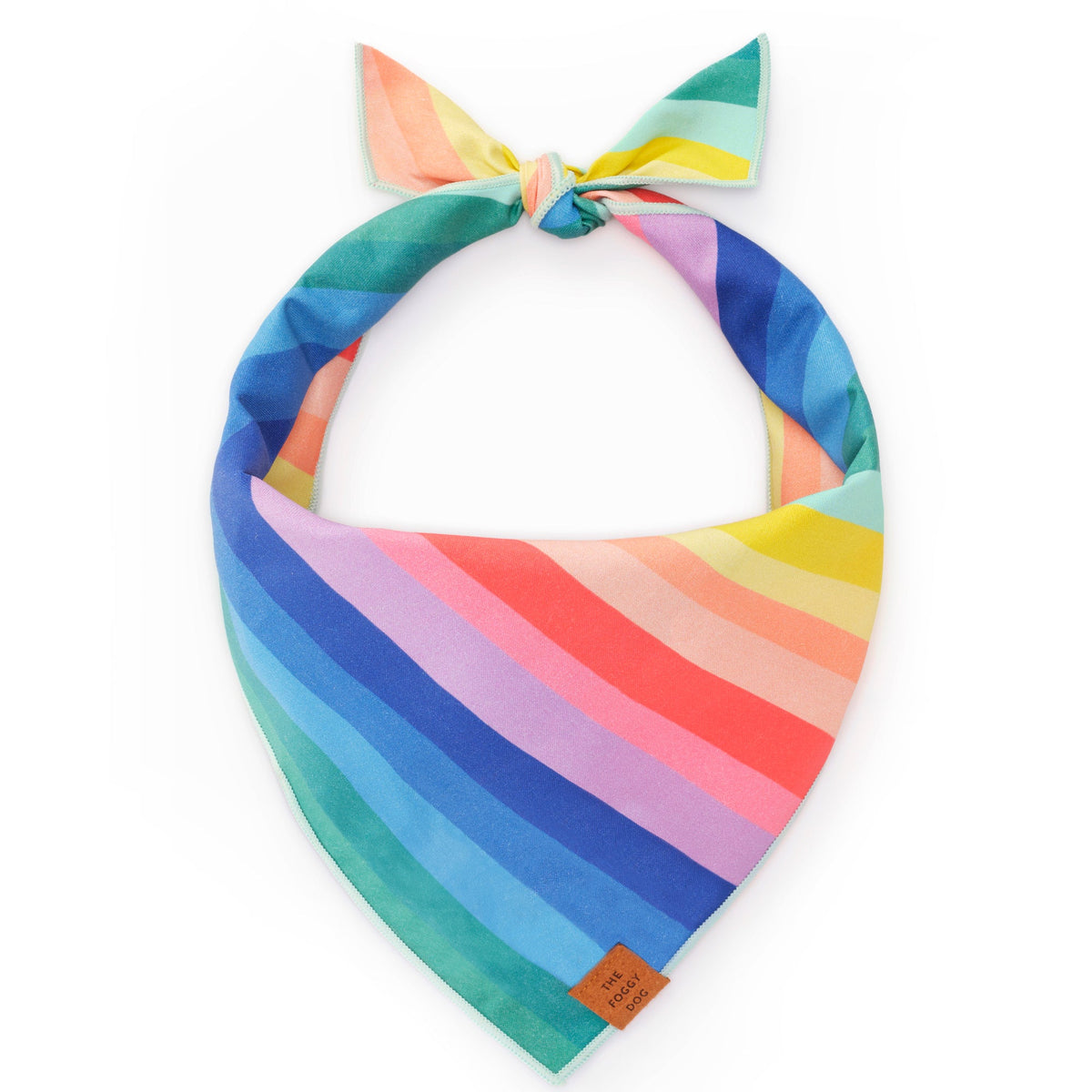 Rainbow Cotton Dog Bandana with Vegan Leather Tag