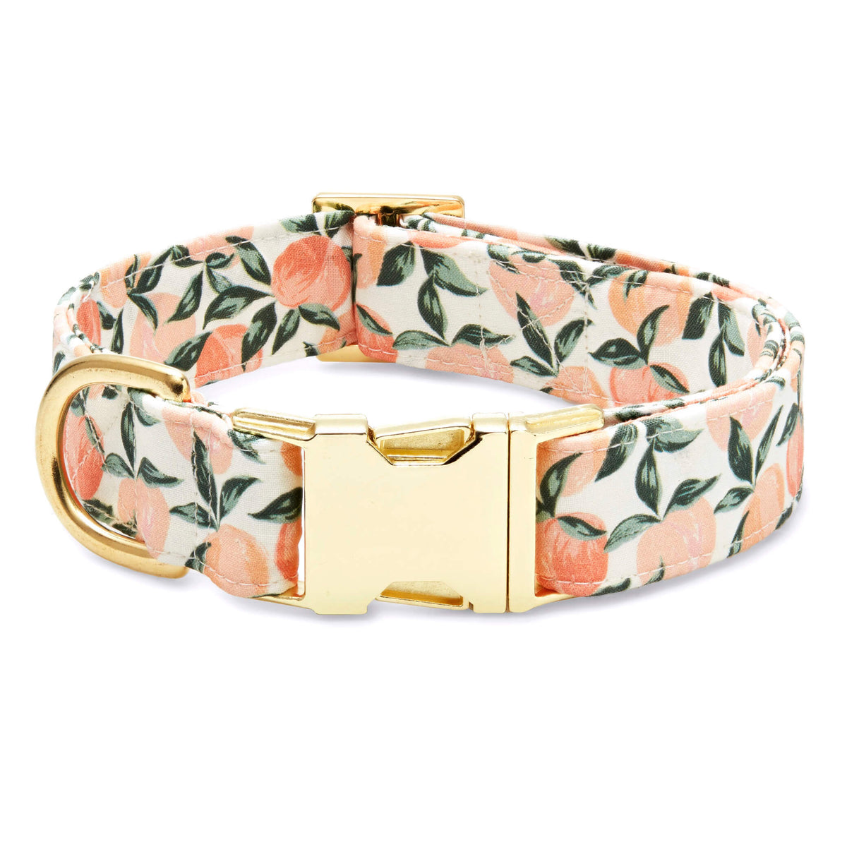 Peach Floral Cotton Dog Collar with Gold Hardware