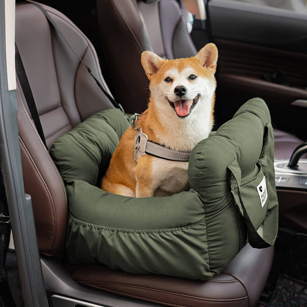 Portable Bolster Dog Car Seat Bed with Carry Handles and Shoulder Strap