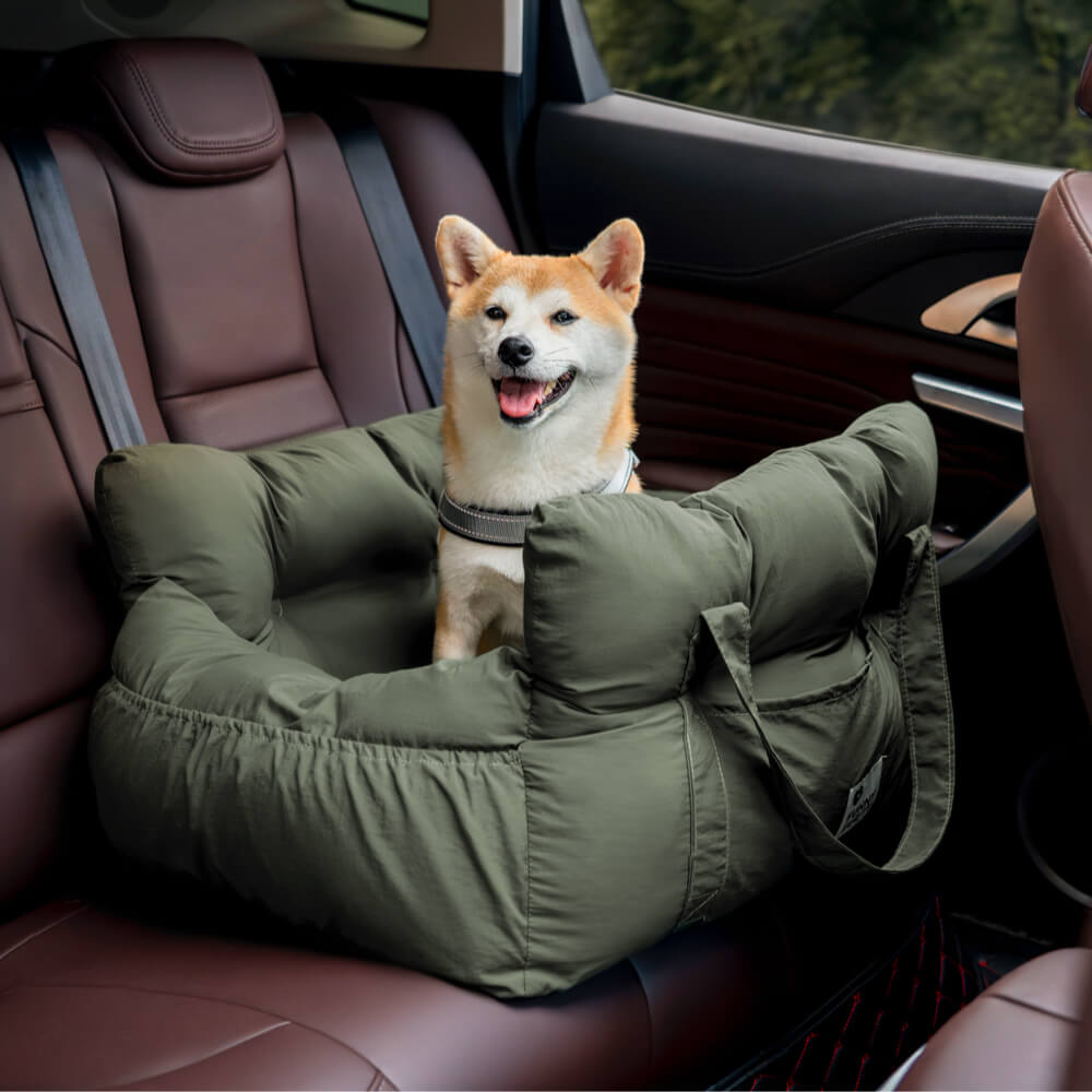 Portable Bolster Dog Car Seat Bed with Carry Handles and Shoulder Strap
