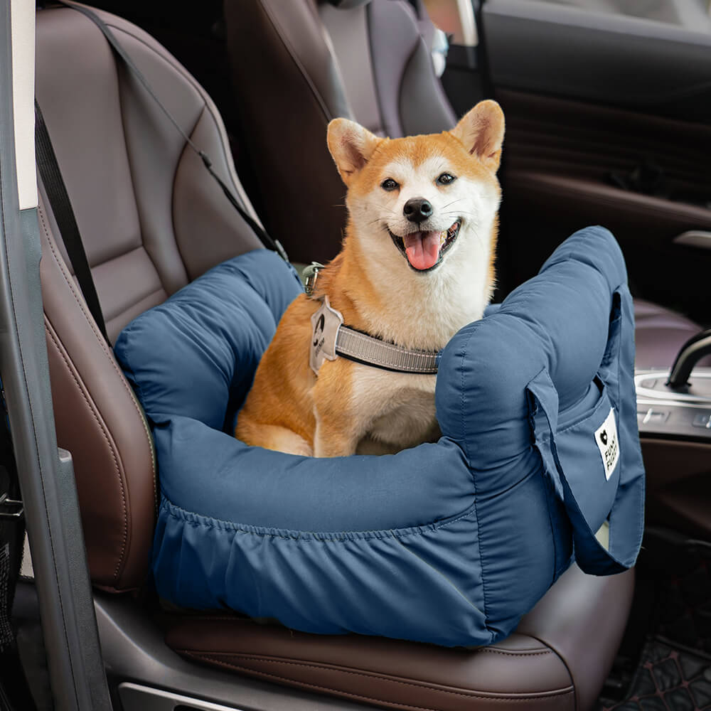 Portable Bolster Dog Car Seat Bed with Carry Handles and Shoulder Strap