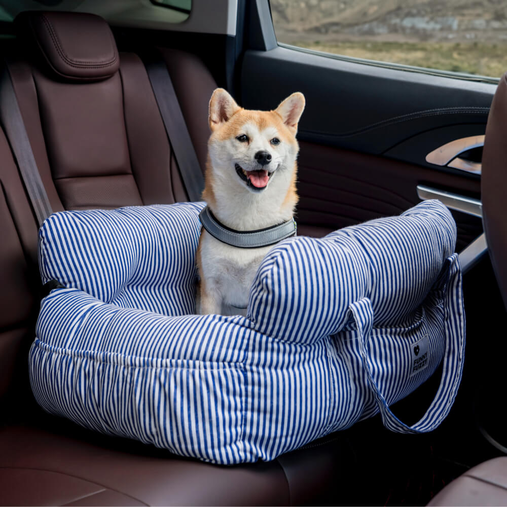 Padded Dog Car Seat Bed with Safety Leash and Bolsters