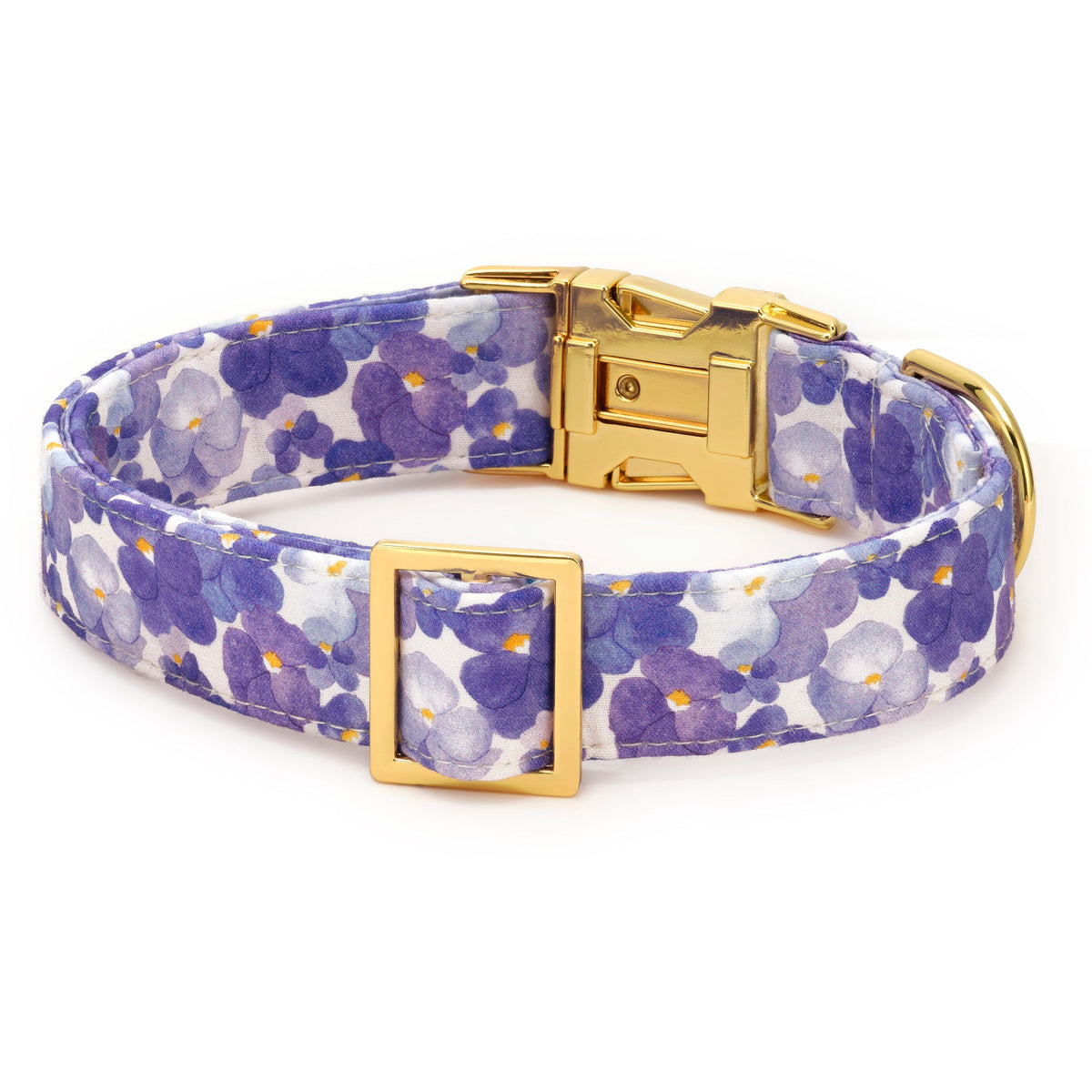Purple Pansy Floral Cotton Dog Collar, Sizes XS to Large