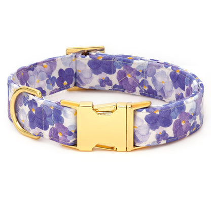 Purple Pansy Floral Cotton Dog Collar, Sizes XS to Large