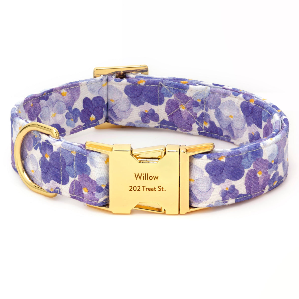 Purple Pansy Floral Cotton Dog Collar, Sizes XS to Large
