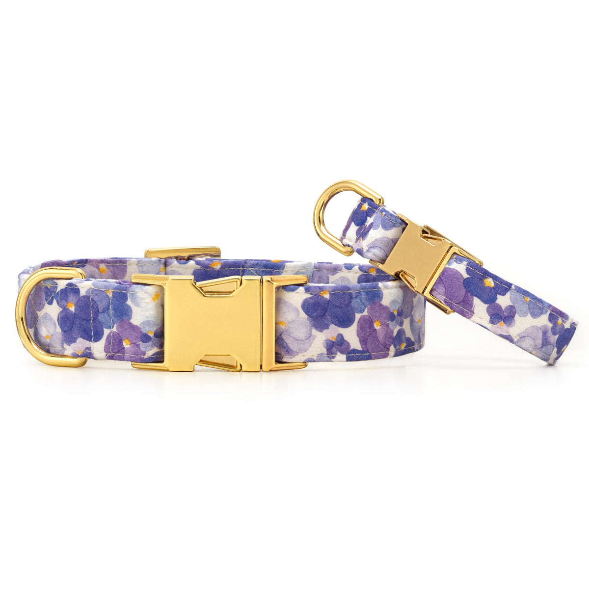 Purple Pansy Floral Cotton Dog Collar, Sizes XS to Large