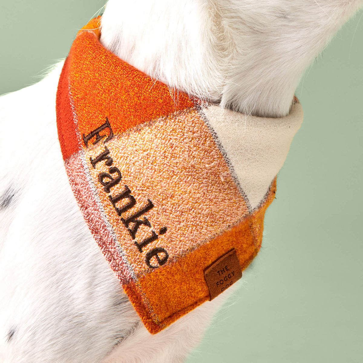 Orange & Cream Plaid Flannel Dog Bandana, Triangle Tie