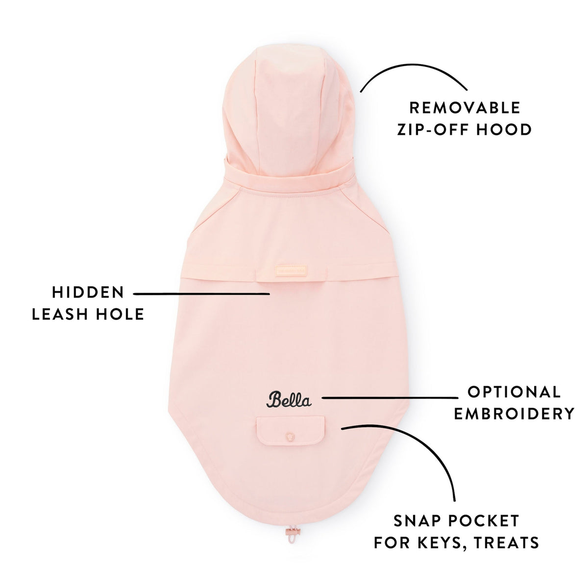 Peach Pink Waterproof Dog Raincoat with Removable Hood