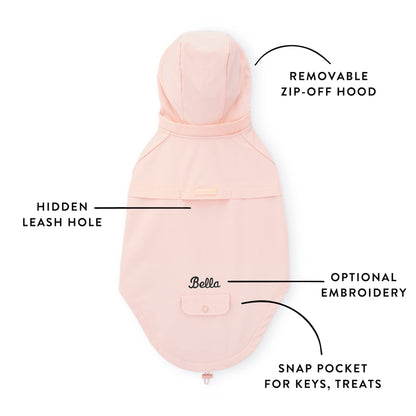 Peach Pink Waterproof Dog Raincoat with Removable Hood