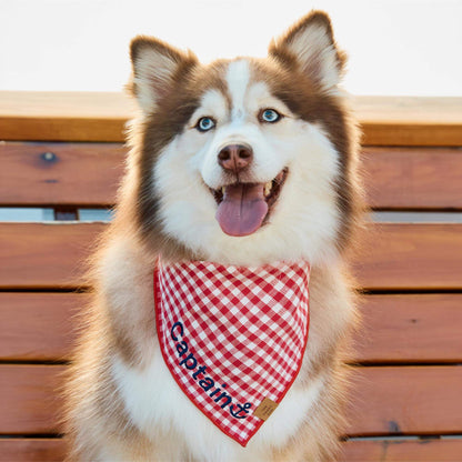 Red Gingham Tie-On Dog Bandana with Red Hem