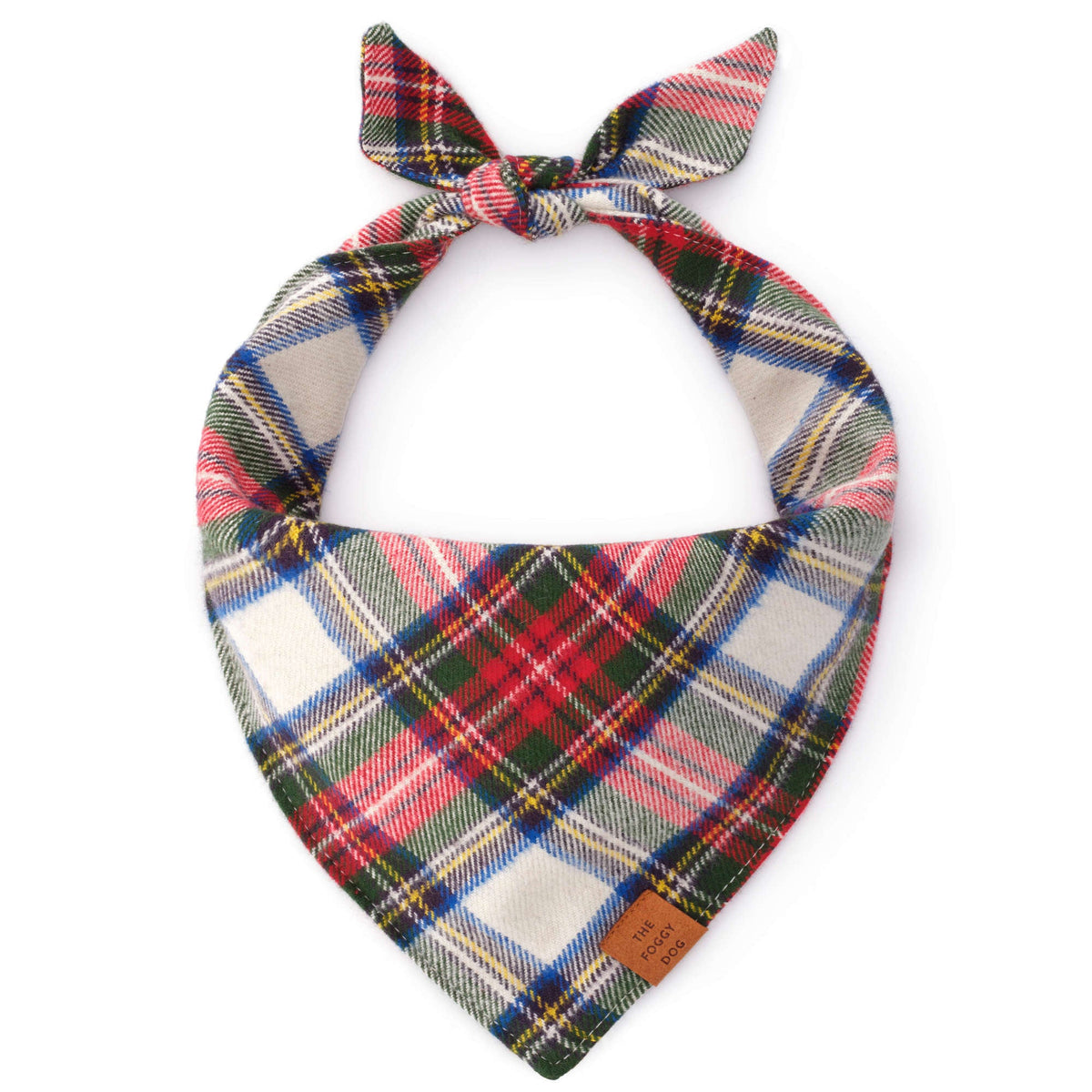 White, Green & Red Plaid Double-Layer Flannel Dog Bandana